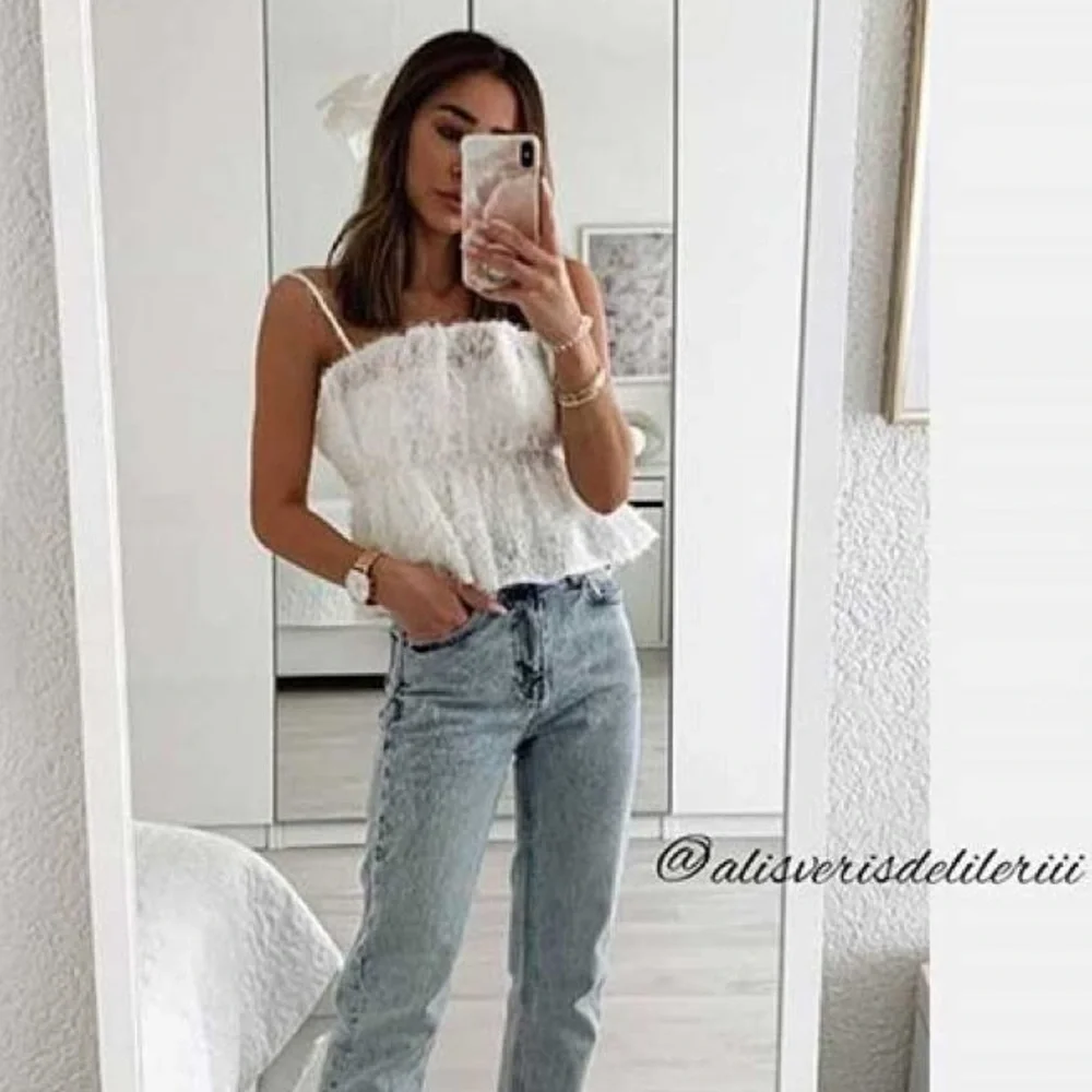 Zara White Crop Top Textured Fringe Top - Picture 14 of 16